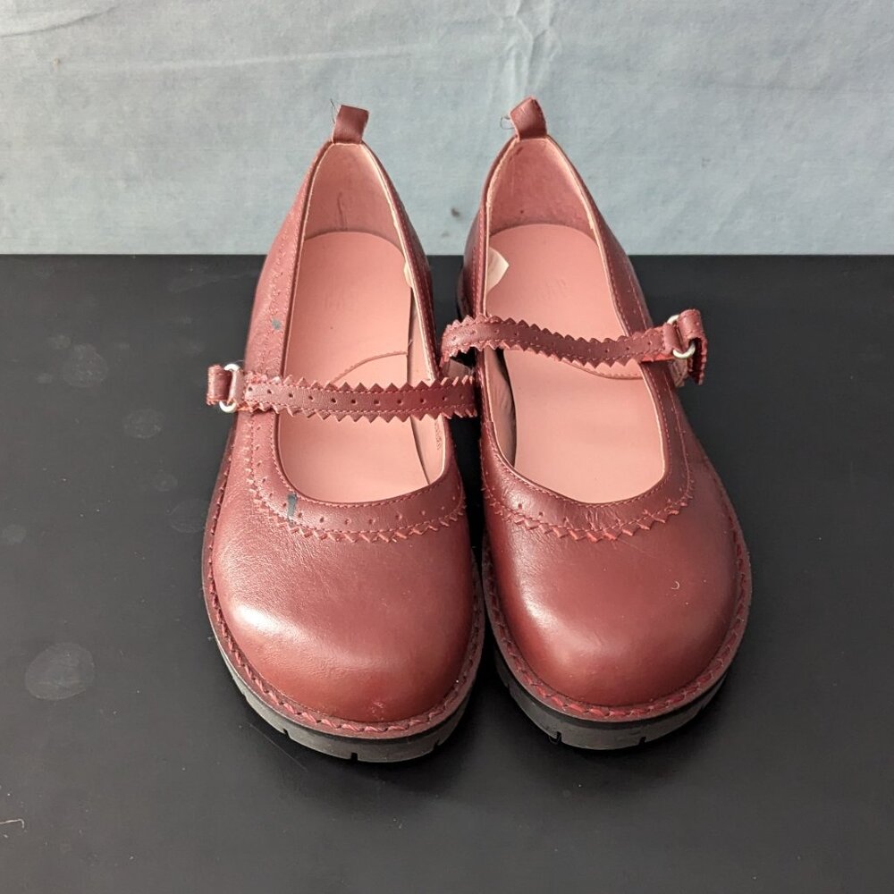 USED GAP Maroon Red Leather Children's Mary Jane shoes w/ Rubber Sole US1/EU31